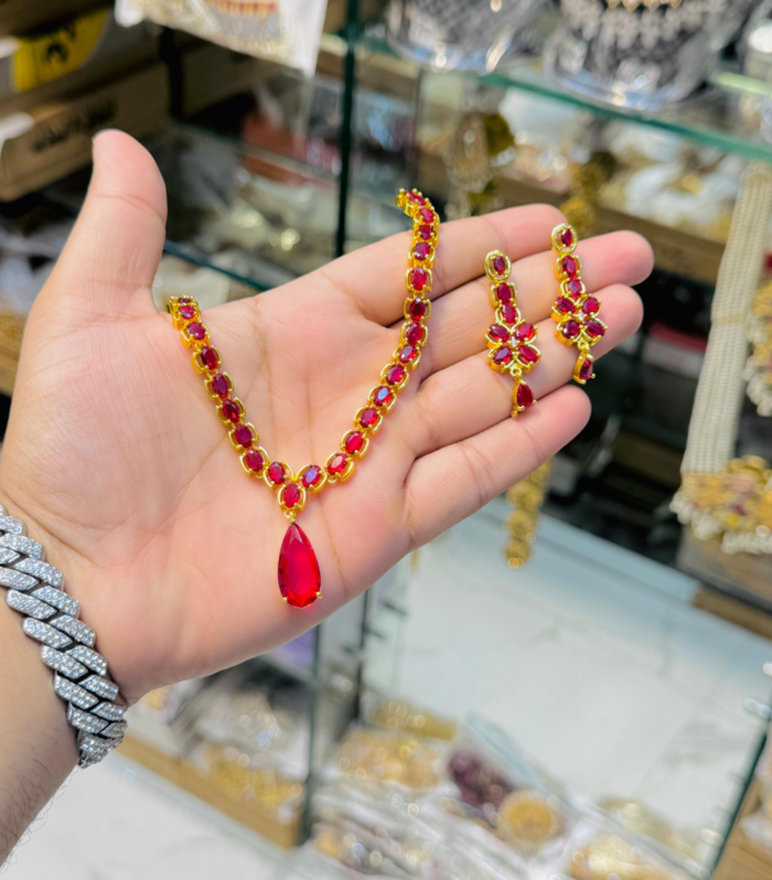 1pc Dainty Ruby Necklace with 2pc Ear Rings